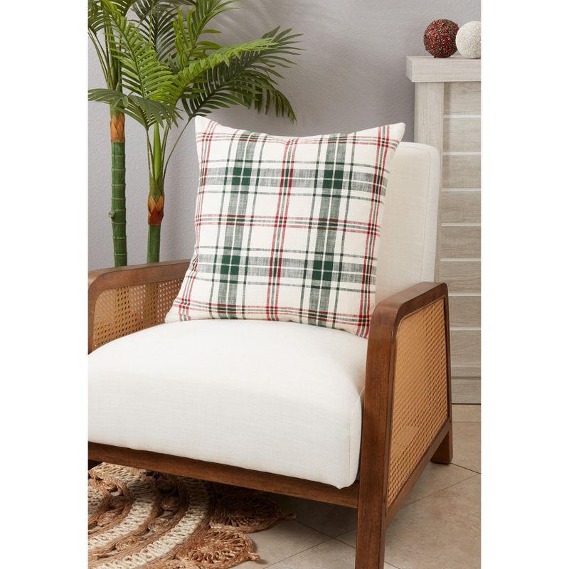 Saro Lifestyle Traditional Plaid Down Filled Throw Pillow, 20", White