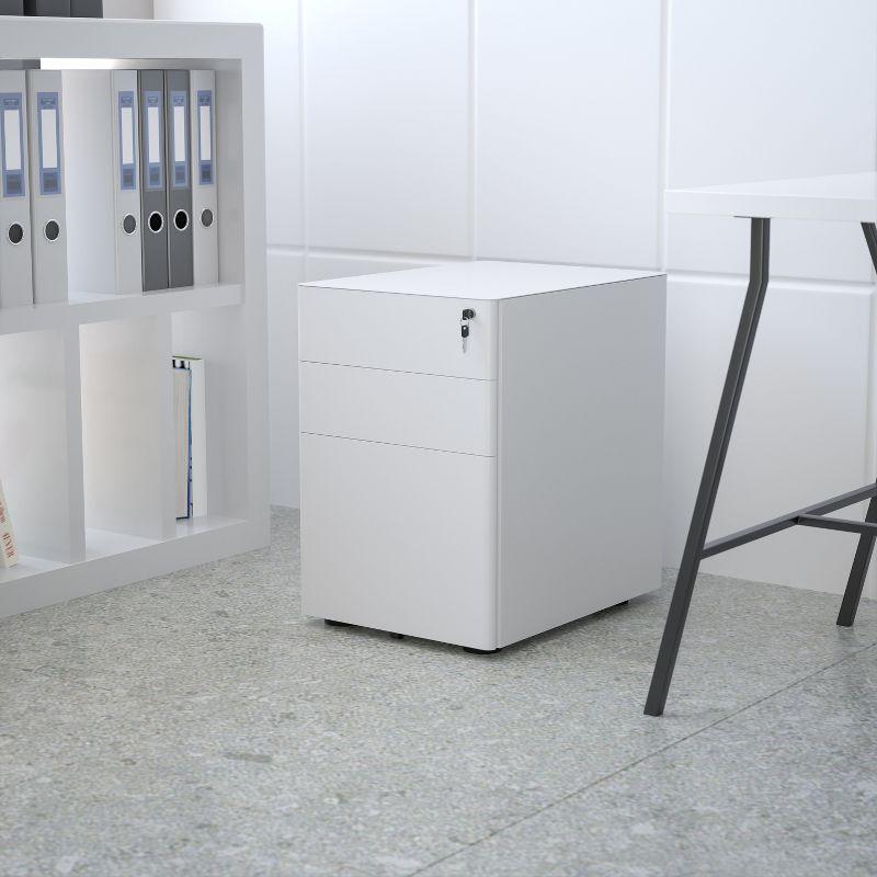 White Mobile 3-Drawer Lockable Filing Cabinet with Casters