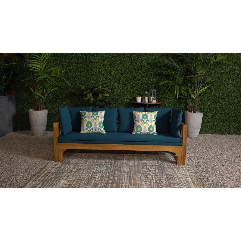 Long Beach Acacia Wood Extendable Daybed Sofa with Teal Cushions