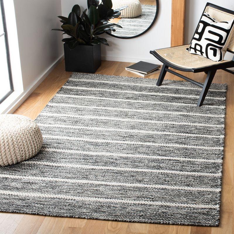 Handmade Black and Ivory Stripe Wool 4' x 6' Area Rug