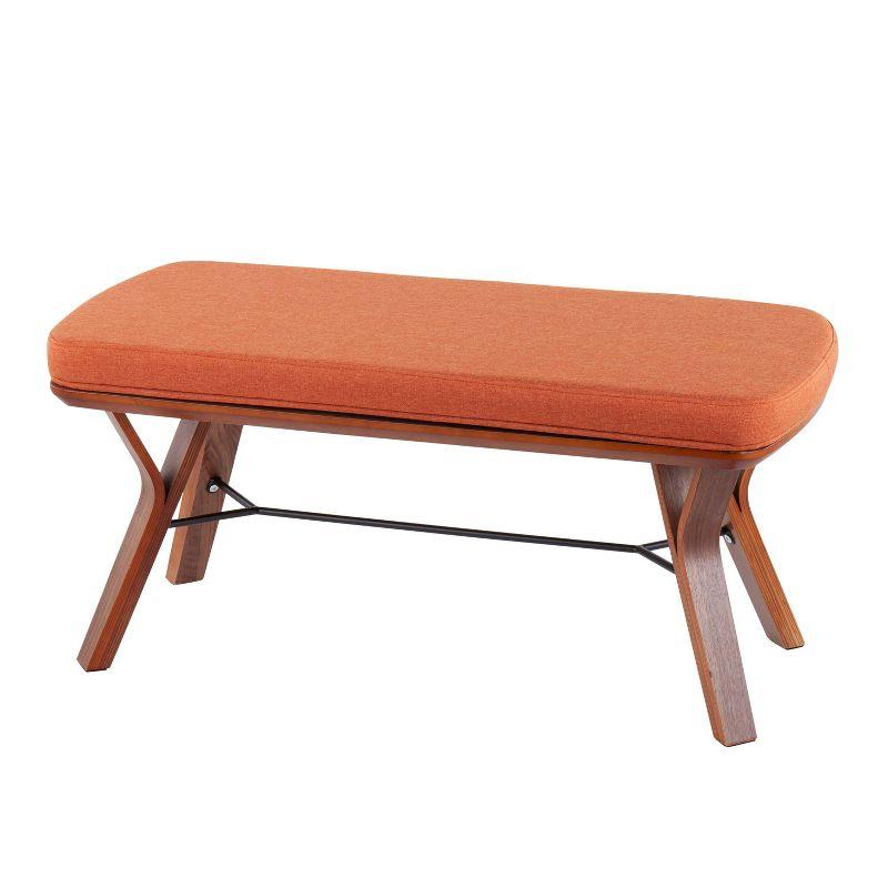 Mid-Century Modern 42" Folia Walnut & Orange Upholstered Bench