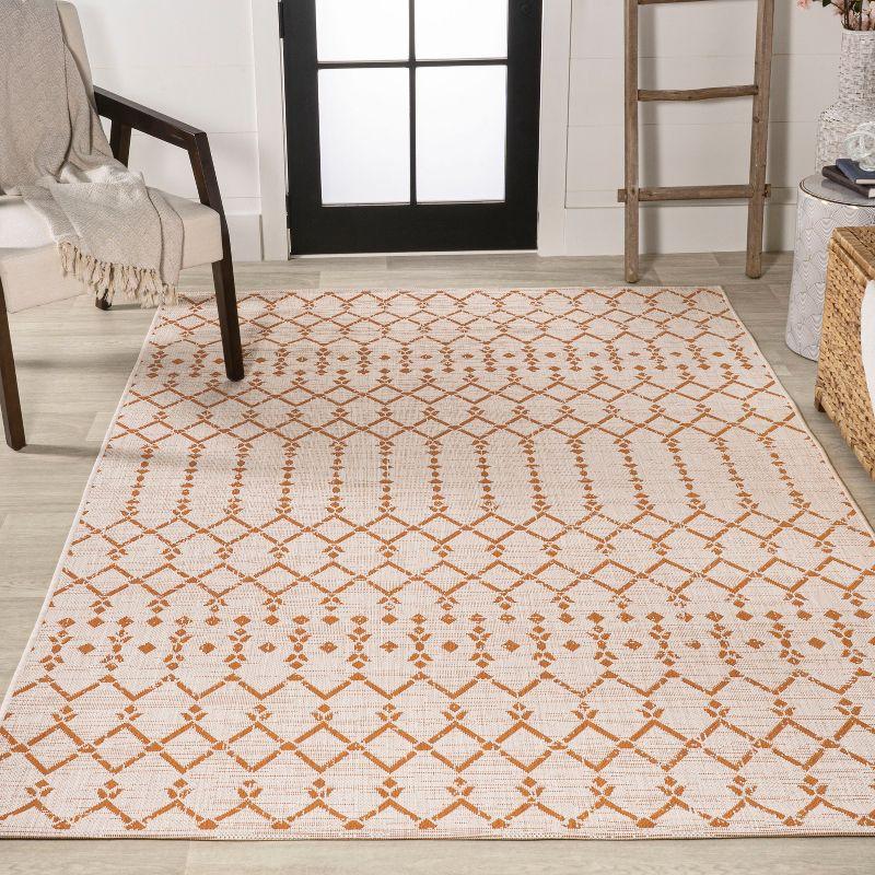 5' x 8' Ourika Moroccan Geometric Textured Weave Indoor/Outdoor Area Rug, Cream/Orange - JONATHAN Y
