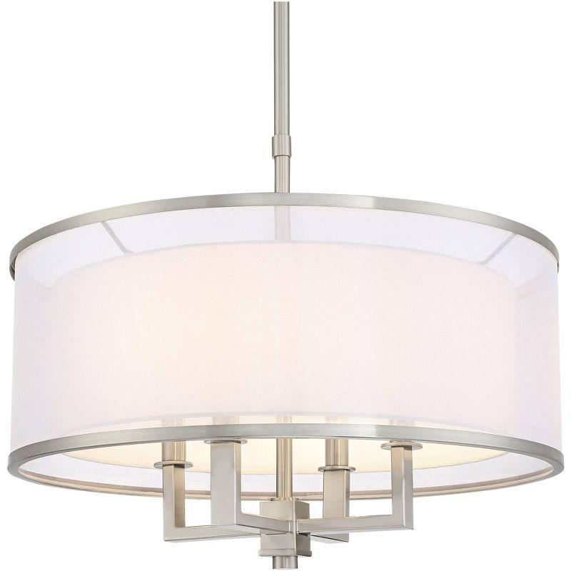 Possini Euro Design Brushed Nickel Drum Pendant Chandelier 21" Wide Silver Organza White Shade 4-Light Fixture for Dining Room