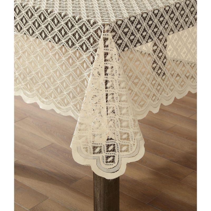 HLC.ME Alona Lace Fabric Table Cloth for Round Tables, Wrinkle Resistant, Patterned Scalloped Tablecloth - Linen, 70 Round