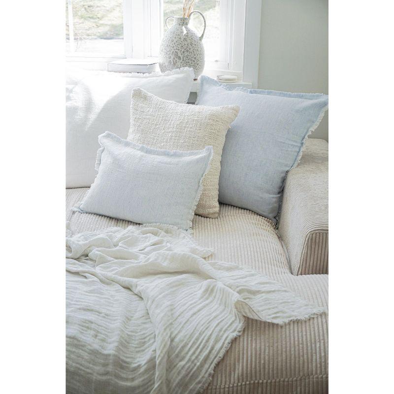 Sky Blue Pinstripe Fringe Linen Pillow 26x26 Pillow Cover Only
