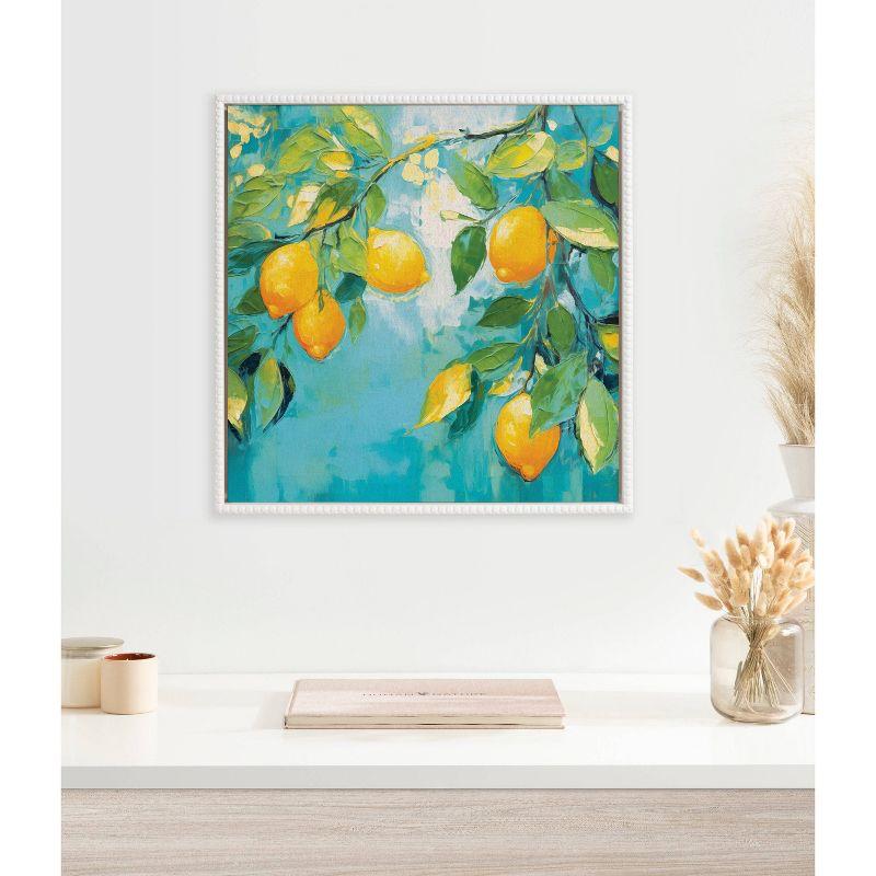 Kate & Laurel All Things Decor 22"x22" Sylvie Beaded Lemon Tree Framed Canvas by The Creative Bunch Studio White