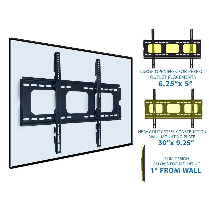 Mount-It! Low-Profile TV Wall Mount 1" Slim Fixed Bracket for 32, 40, 42, 48, 49, 50, 51, 52, 55, 60 inch TVs VESA Compatible up to 600 x 400 Black