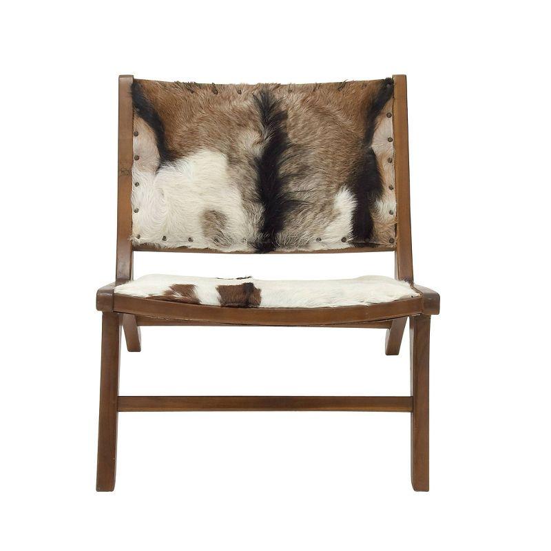 Set of 2 Rustic Goat Leather and Teak Accent Chairs Brown - Olivia & May: No Assembly, Indoor Use