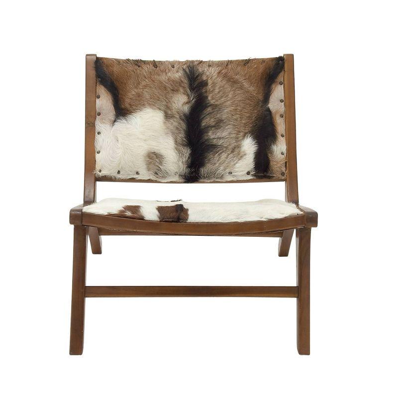 Rustic Espresso Goat Leather & Teak Wood Slipper Chair