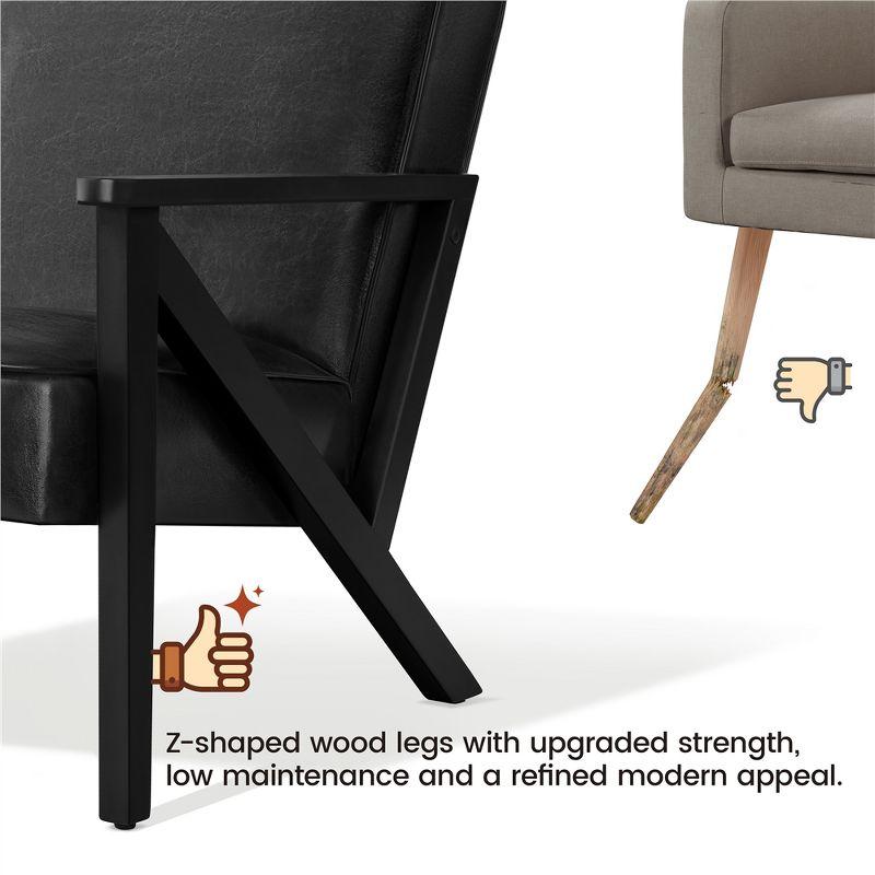 Yaheetech Faux Leather Armchair Accent Chair with Wood Legs for Living Room, Black