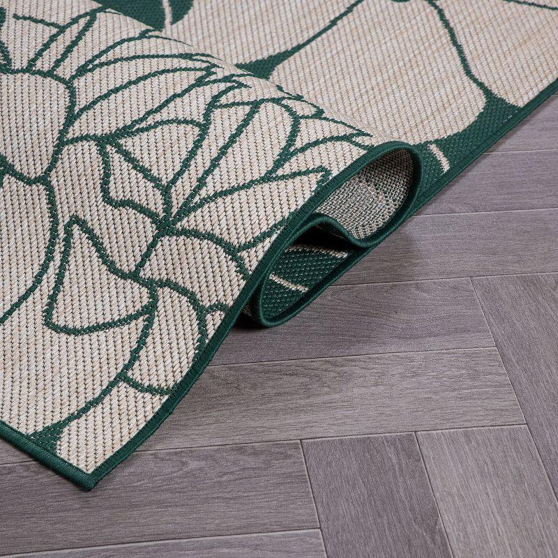 Modern Floral Green Synthetic 2'x3' Indoor/Outdoor Flatweave Rug