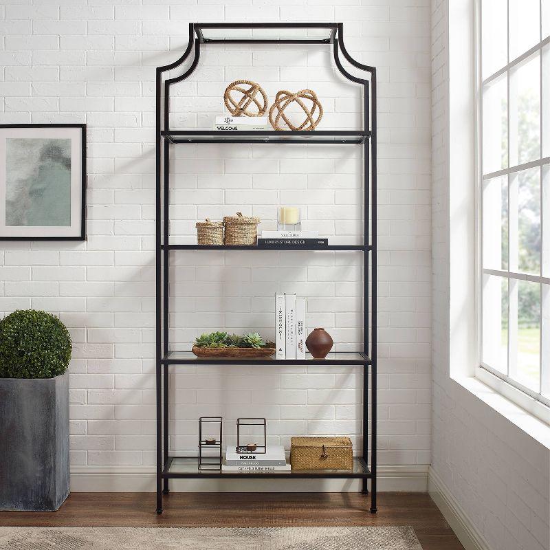 80" Aimee Glass Etagere Oil Rubbed Bronze - Crosley: Sturdy Steel Frame, 4 Fixed Shelves