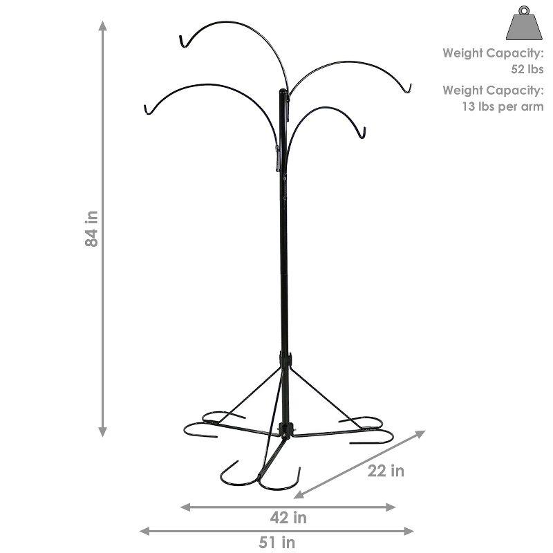 Sunnydaze 4-Arm Garden Hanging Basket Flower Plant Stand with Adjustable Arms - 84" - Black
