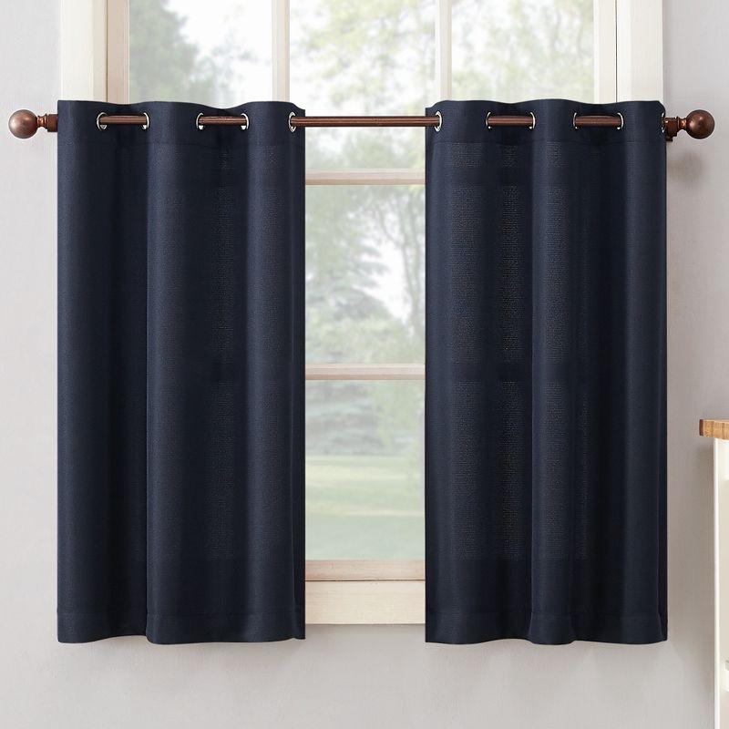 2pc 56"x36" No. 918 Semi-Sheer Montego Casual Textured Grommet Kitchen Curtain Tier Pair Navy Blue