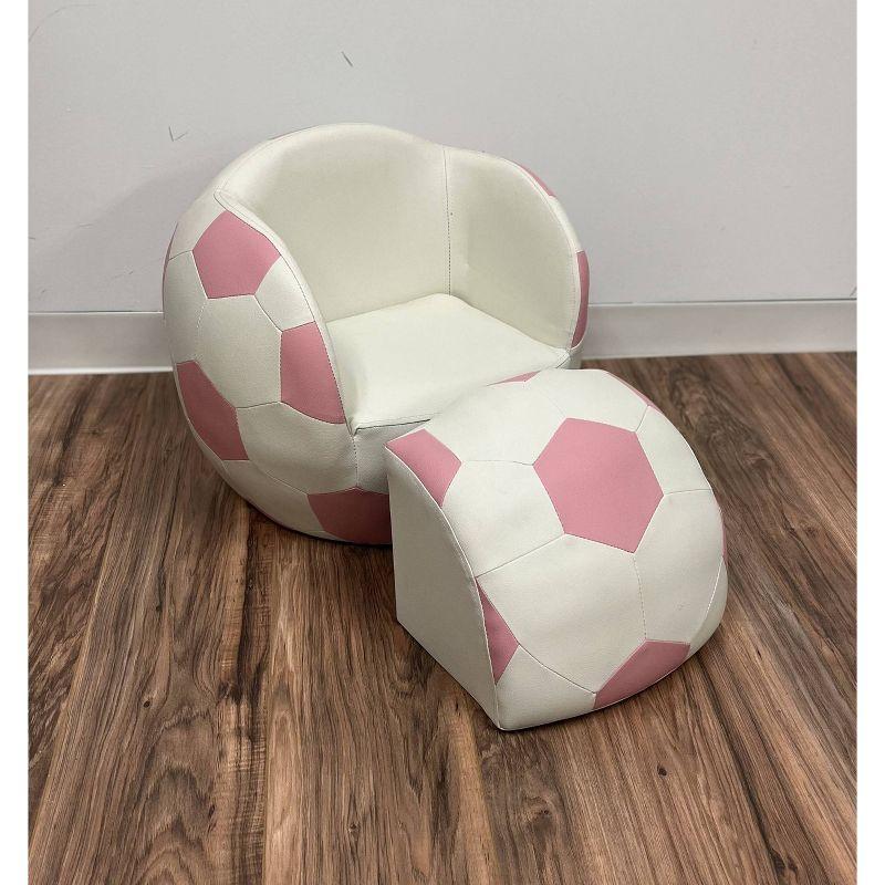 Upholstered Soccer Ball Kids' Chair with Pull out Ottoman Pink/White - Gift Mark: Active Sitting Chair, Faux Leather