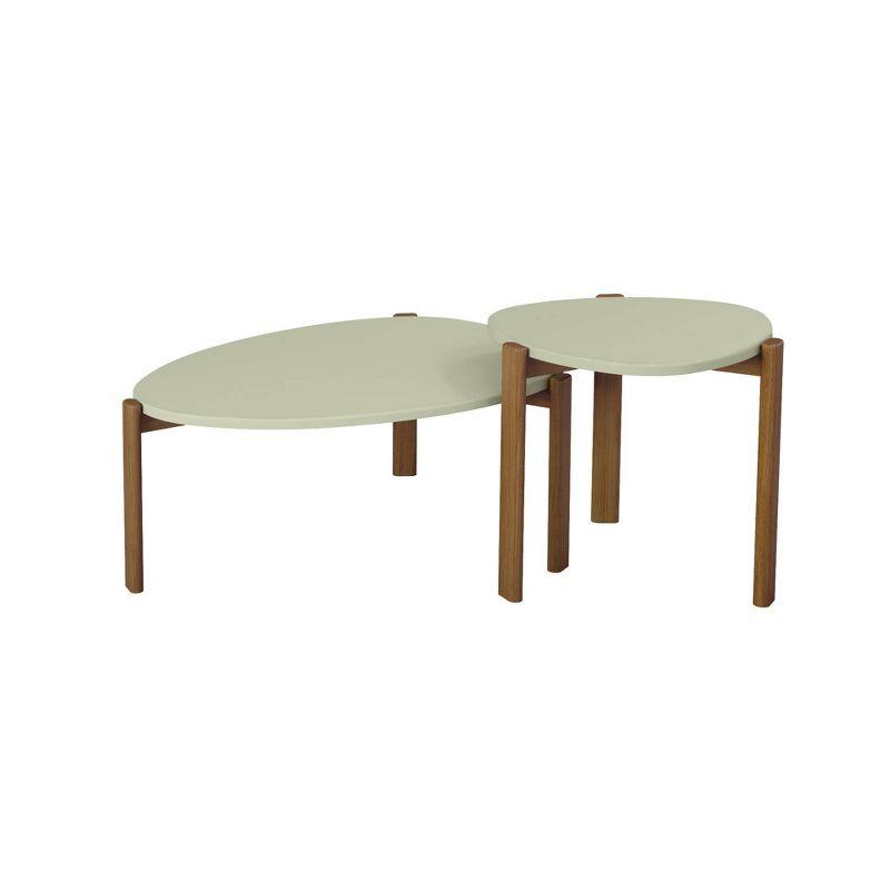 Modern Green MDF and Eucalyptus Wood Elliptical Accent Table Set