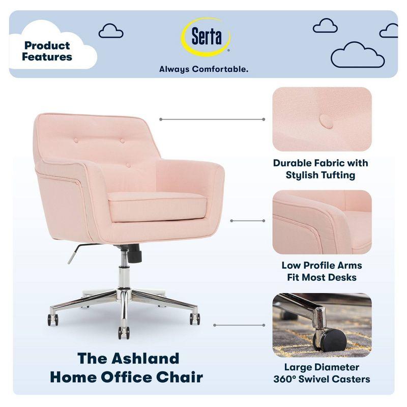 Serta Style Ashland Home Office Chair Party Blush Pink: Upholstered, Adjustable, with Casters/Wheels