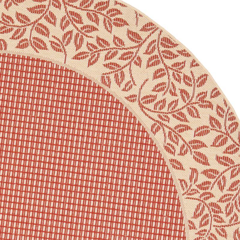 Red and Natural Square Floral Border Outdoor Rug