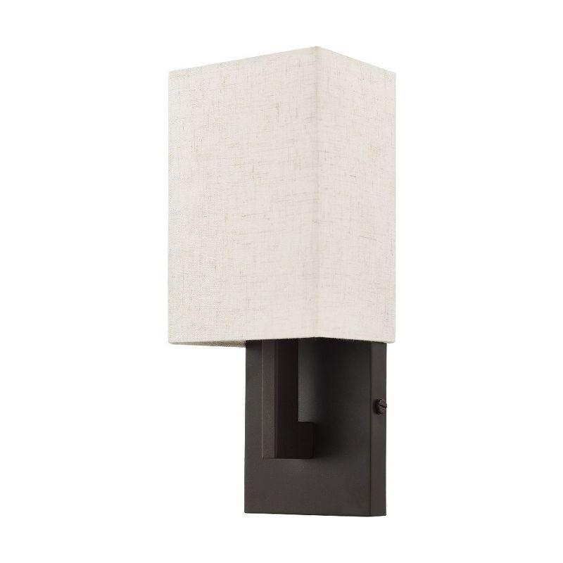 English Bronze Wall Sconce with Oatmeal Fabric Shade