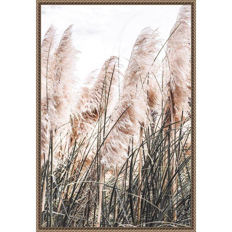 Pampas Grass Sepia Photography Canvas with Beaded Bronze Frame