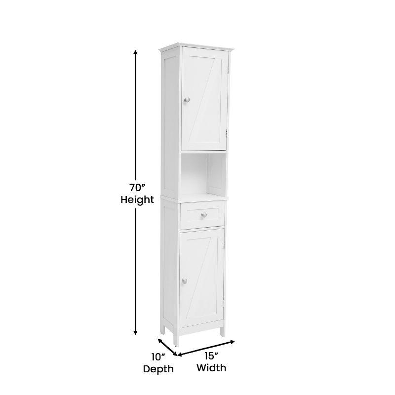 Flash Furniture Dune Freestanding Bathroom Linen Tower Storage Cabinet with Magnetic Close Doors, Adjustable Shelves, Open Display Shelf, and Drawer