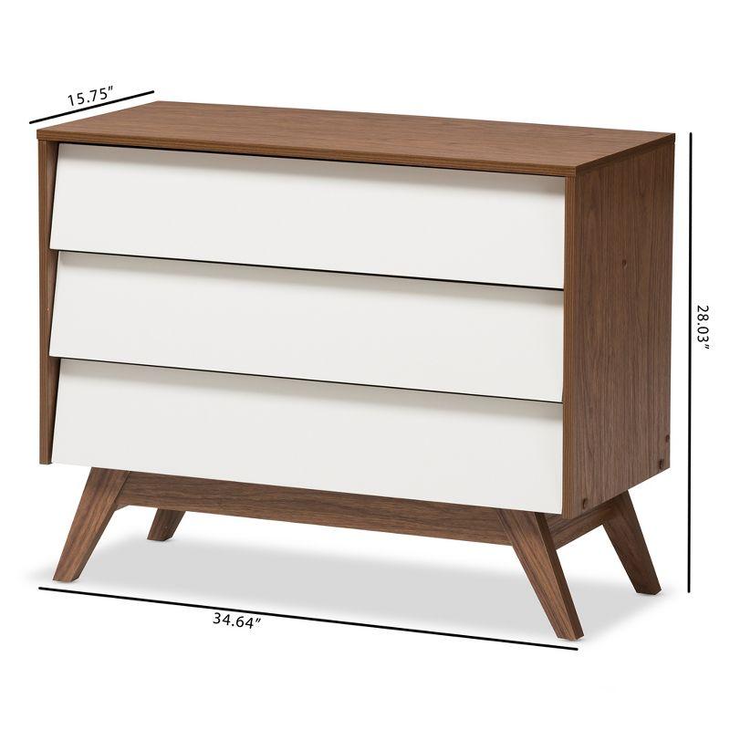 Hildon Mid-Century Modern Wood 3 Drawer Storage Chest Brown - Baxton Studio: Walnut Finish, Retro Design
