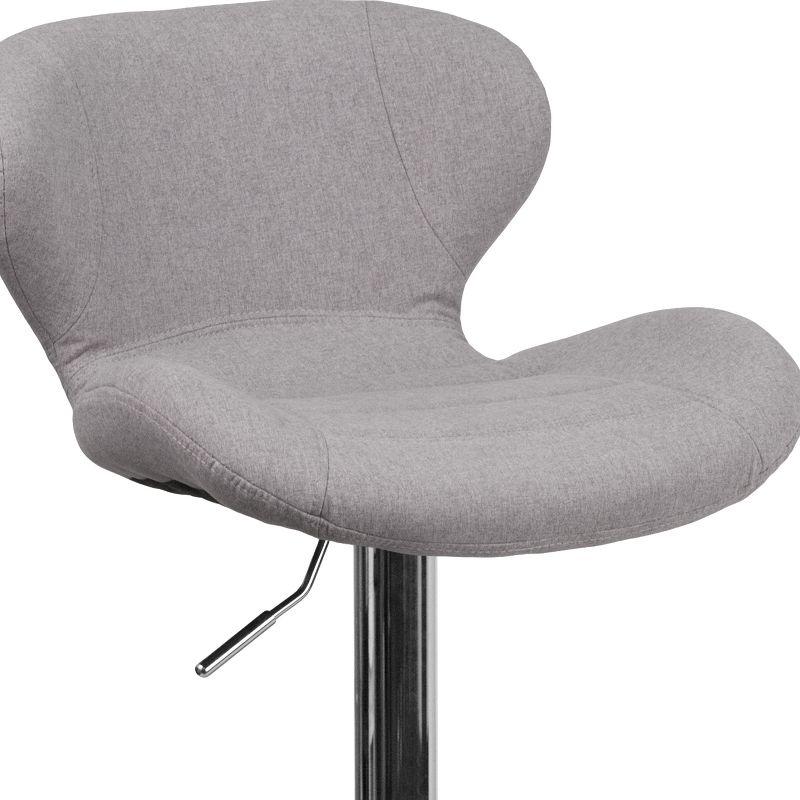 Adjustable Gray Fabric Bar Stool with Chrome Base