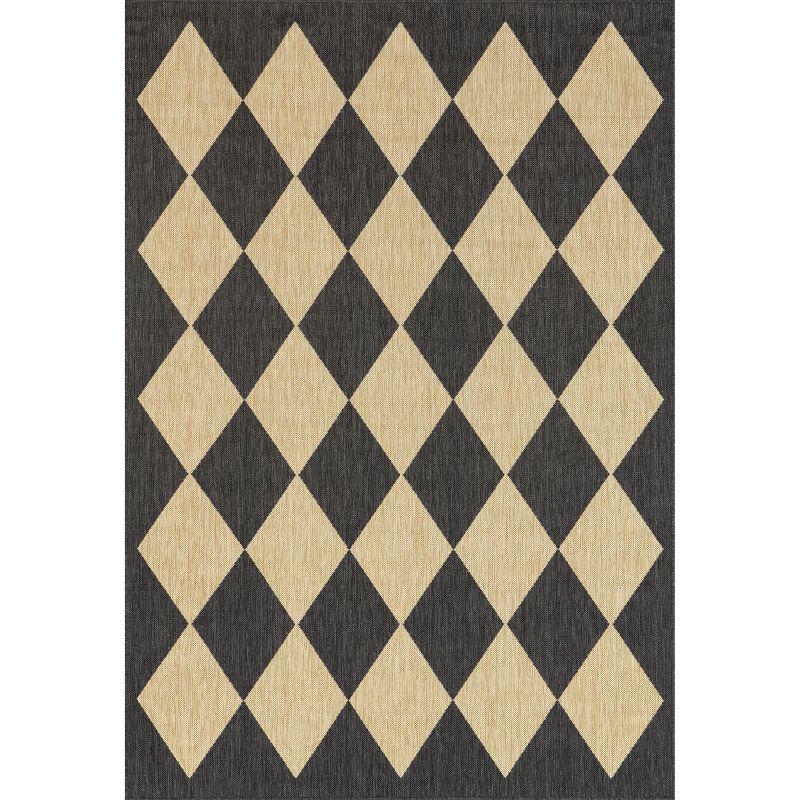 Sabina Dark Grey Diamond Trellis Synthetic Area Rug