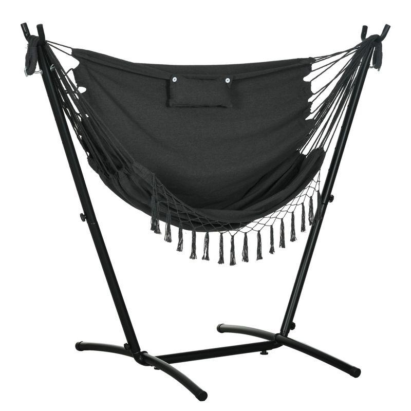 Outsunny U Shape Stand Hammock Chair, Headrest Include Hammock Swing, Dark Gray