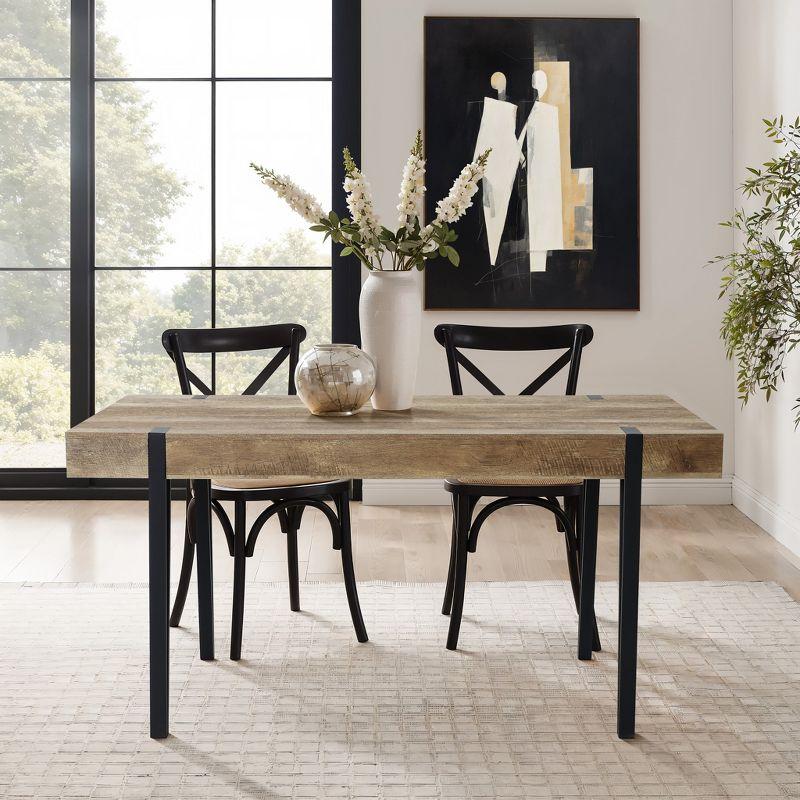LuxenHome Oak Finish MDF Wood Black Metal Dining Table Brown