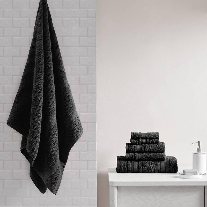 6pc Roman Super Soft Cotton Quick Dry Bath Towel Set Black - Madison Park: OEKO-TEX Certified, Lightweight