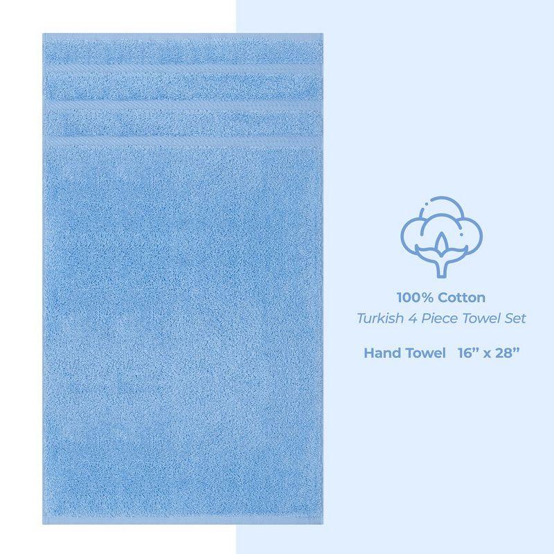 American Soft Linen 4 Pack Hand Towel Set, 100% Cotton, 16 inch by 28 inch, Hand Face Towels for Bathroom, Sky Blue