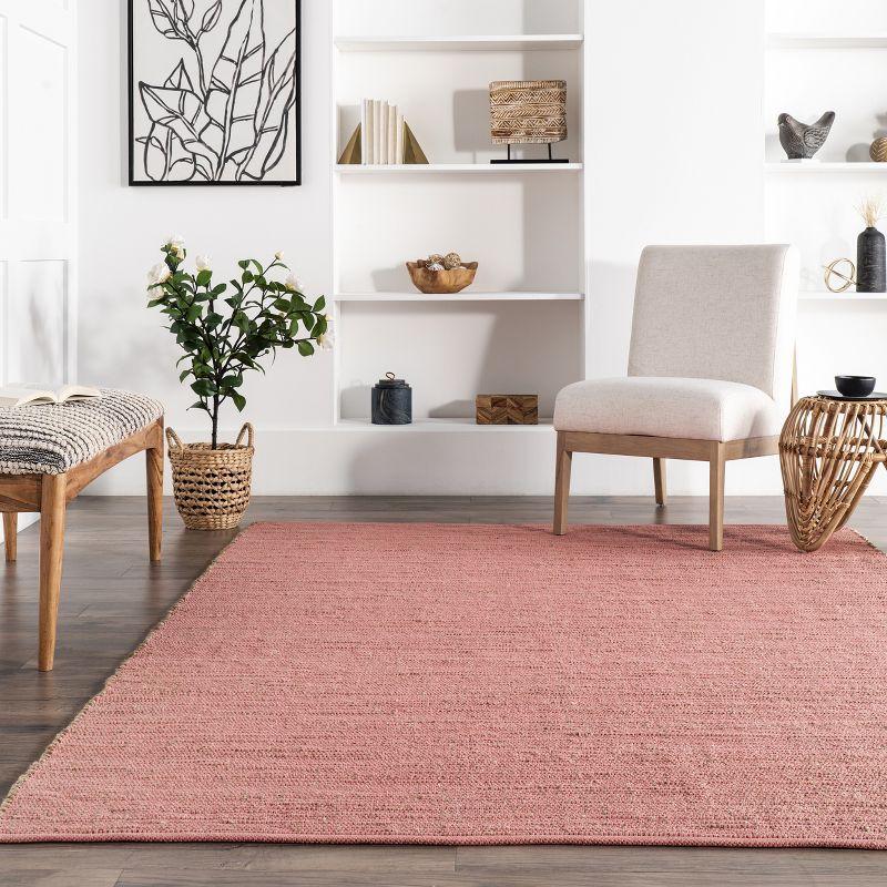 Nuloom 4x6 Elfriede Jute & Cotton Hand Woven Indoor Area Rug, Pink, Solid Rustic Farmhouse Style Natural Fiber Bedroom, Living Room,