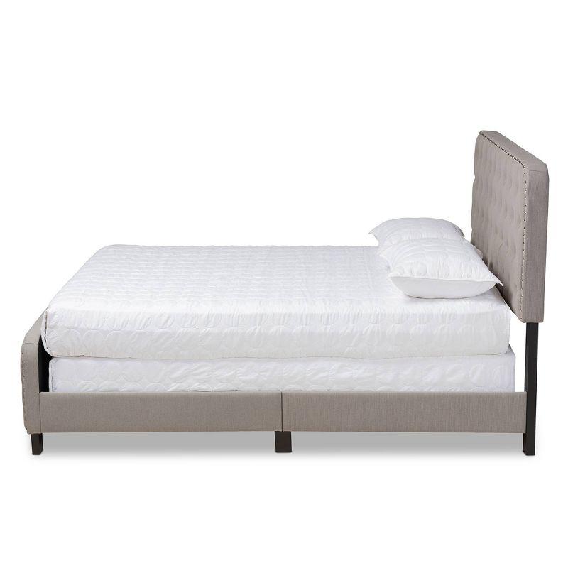 Queen Gray Upholstered Wood Frame Bed with Tufted Headboard