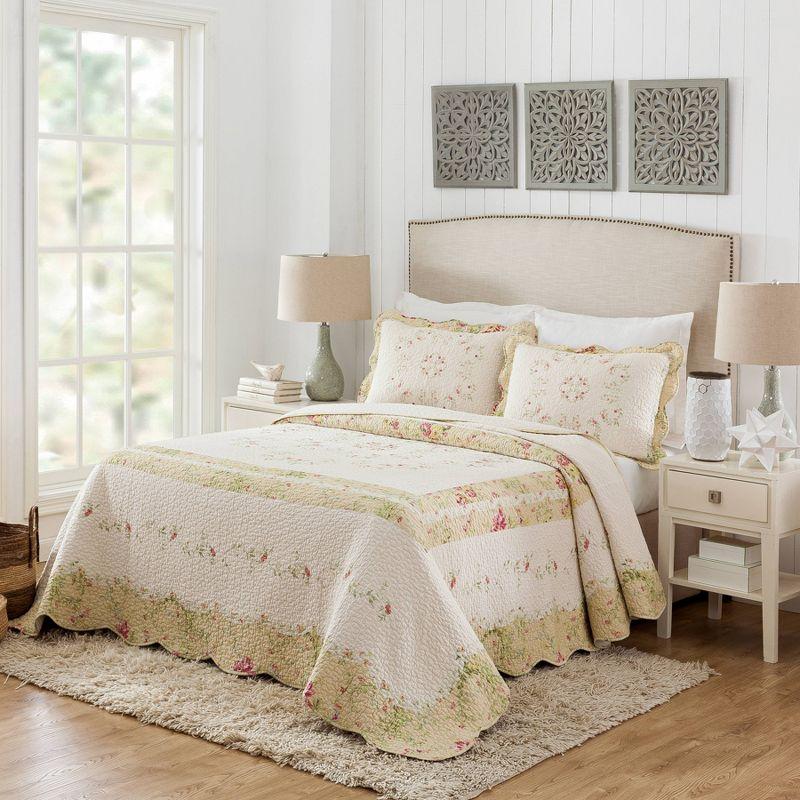 Queen Prairie Bloom Bedspread Yellow - Mary Jane's Home: Cotton Floral Bedding, Machine Washable, 140 Thread Count