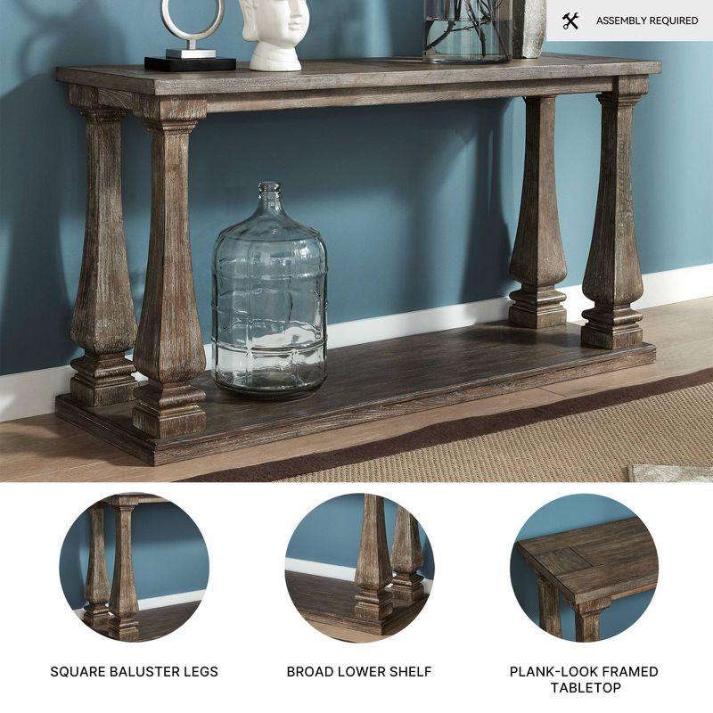 Johnelle Sofa Table Gray: Distressed Elm Veneer, Square Baluster Legs - Signature Design by Ashley