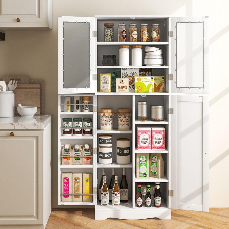 Costway 63.5" Tall Kitchen Pantry Storage Cabinet with Glass Door Storage Shelves Black/White