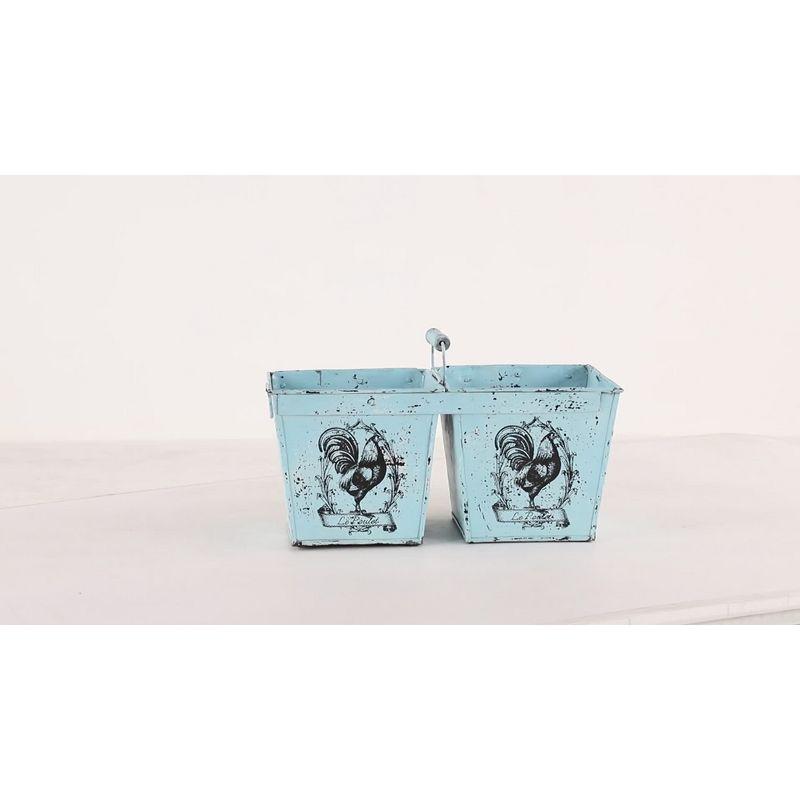 23" Light Blue Metal French Country Double Planter with Handles