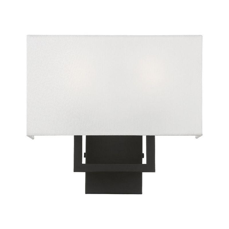 Pierson Rectangular Black Finish 2-Light Wall Sconce with Off-White Shade