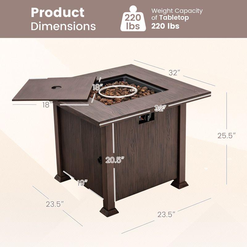 Brown 32'' Wood-Like Propane Gas Fire Pit Table