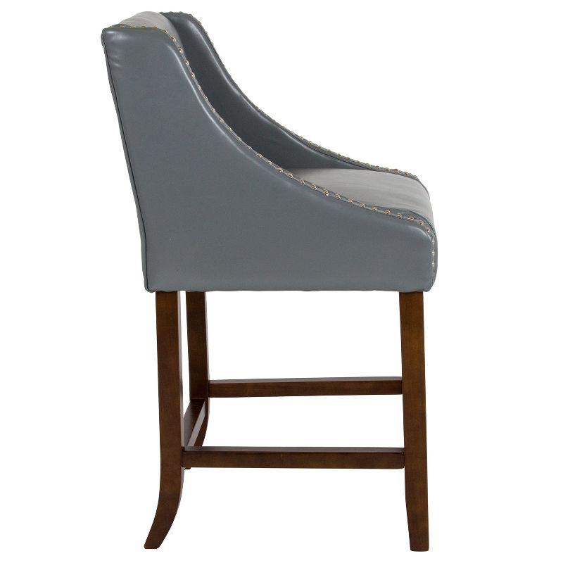 Flash Furniture Carmel Series 24" High Transitional Walnut Counter Height Stool with Nail Trim in Light Gray LeatherSoft, Set of 2