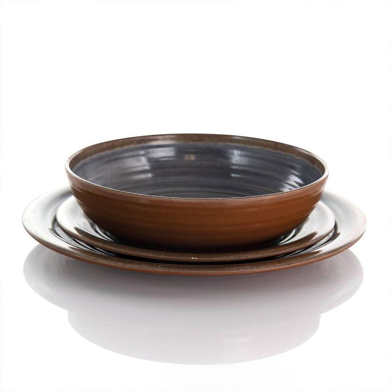 12pc Melamine Stone Oak Dinnerware Set Black - Elama: Solid Dish Set, Service for 4, Dishwasher-Safe