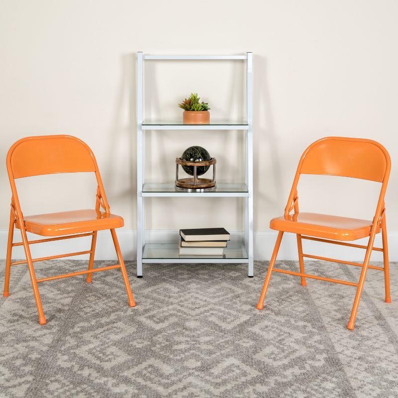 Orange Marmalade Metal Folding Chair with Triple Braced Legs