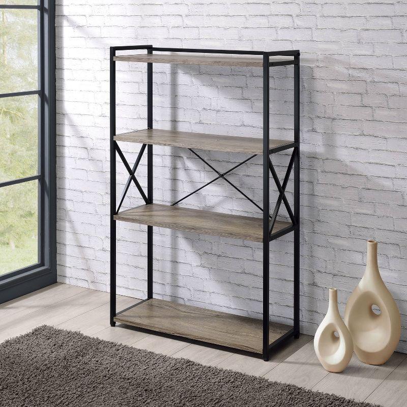 47" Corday Bookcase Gray and Black - Steve Silver Co.: Metal Accents, 4 Fixed Shelves