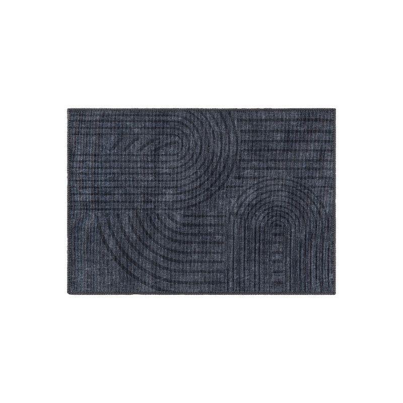 Dark Blue Geometric Flat Woven Synthetic Rug 5' x 7'