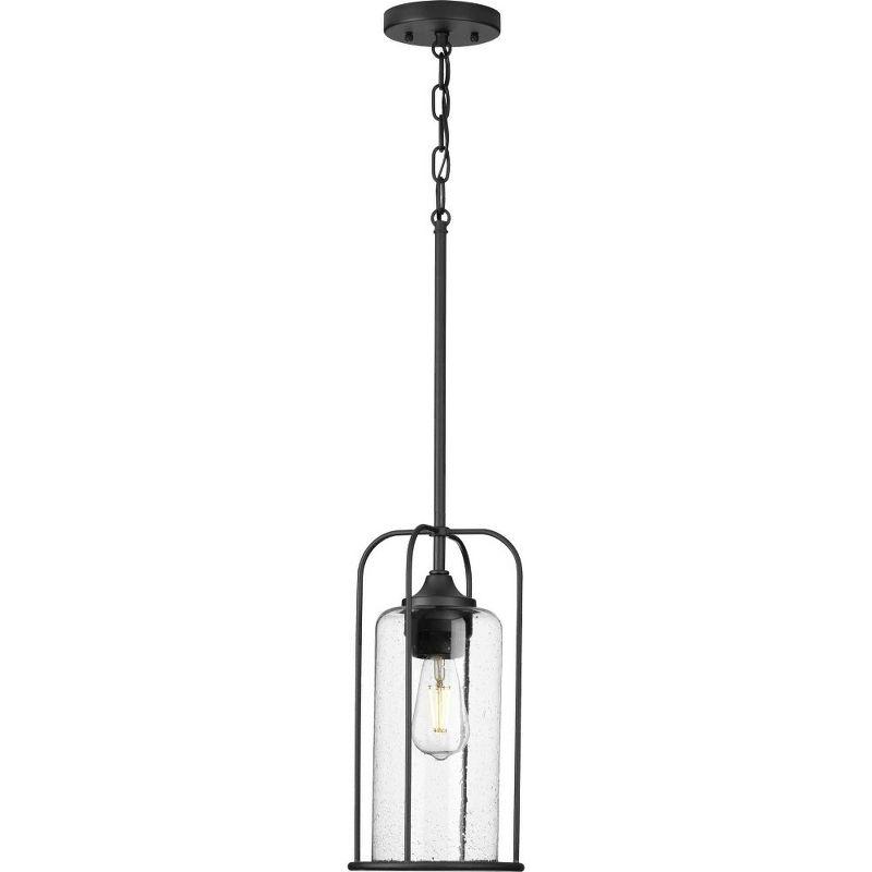 Textured Black Farmhouse Hanging Pendant Lantern with Seeded Glass Shade