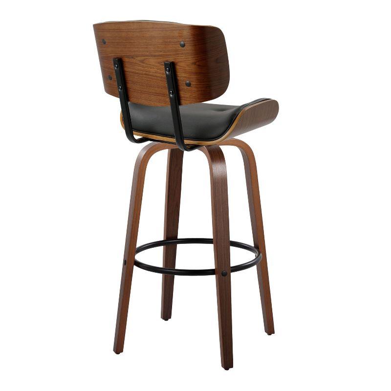 Lombardi 30" Black Faux Leather and Walnut Wood Swivel Barstool