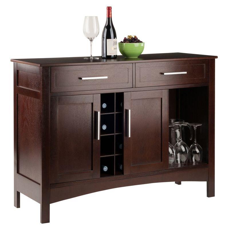 Winsome Gordon Buffet Cabinet/Sideboard Cappuccino: Transitional Style, Hardwood Frame, Sliding Doors, 2 Drawers