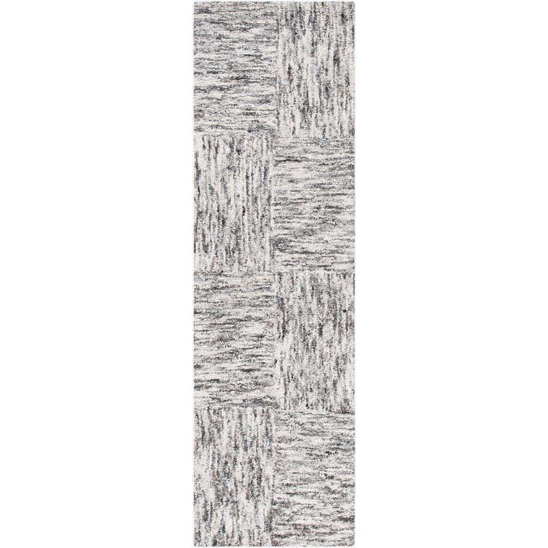 Ivory & Charcoal Abstract Hand-Tufted Wool Blend Runner Rug - 2'3" x 8'