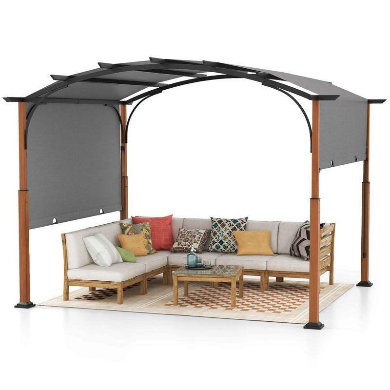 Gray and Wood 10x12 FT Outdoor Pergola with Retractable Canopy